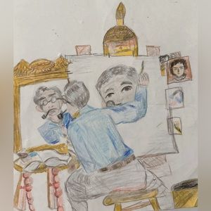 Drawing inspired by Norman Rockwell’s 'Triple Self Portrait'